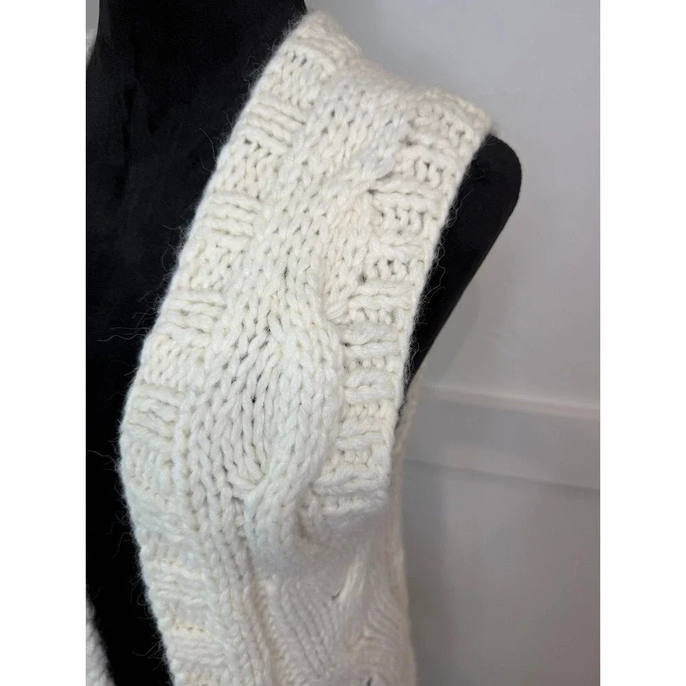 Michael Kors Ivory Cable Knit Alpaca Blend Longline Vest Cardigan Small